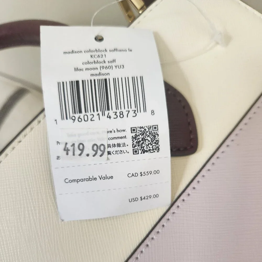 Kate Spade NWT Madison Colorblock Saffiano Leather Medium Satchel Lilac
